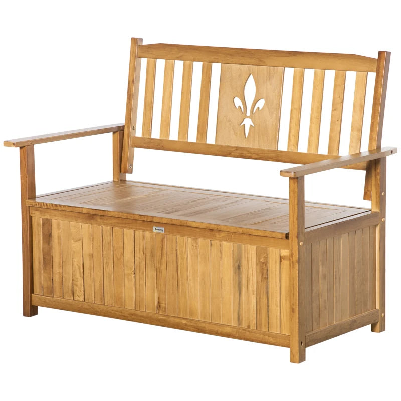 Natural Wooden Garden Storage Bench with Flower Pattern, 2 Seater, 164L