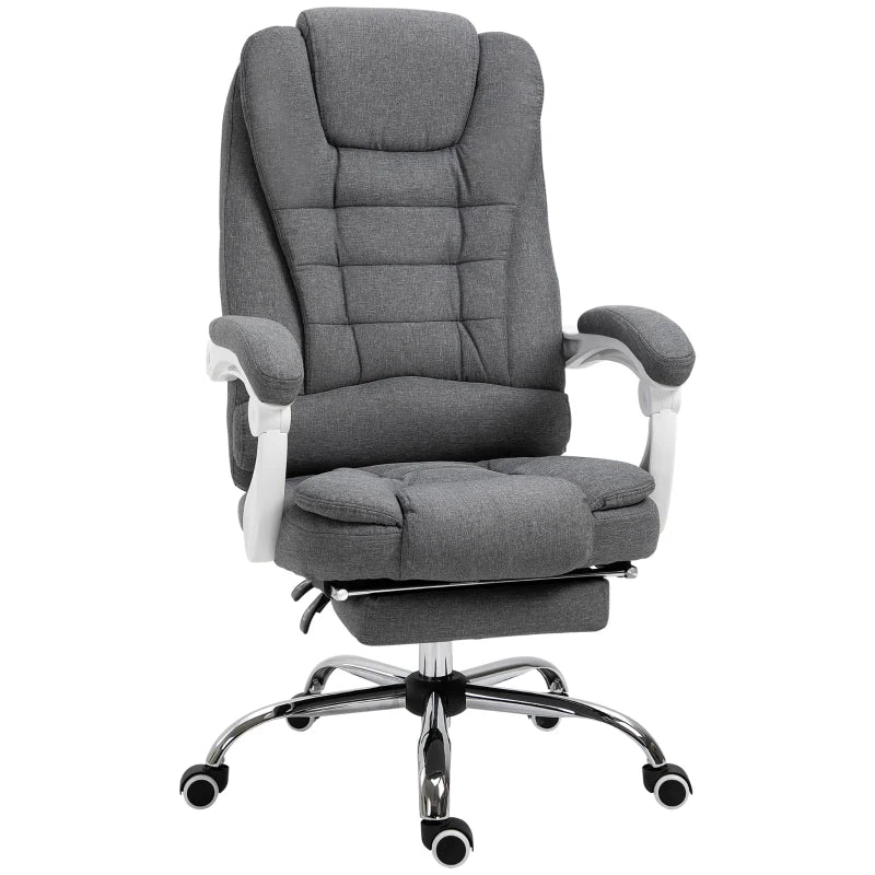 Vinsetto Grey Office Chair - Linen Fabric Swivel Desk Chair with Padded Cushion, 135° Recline & Retractable Footrest
