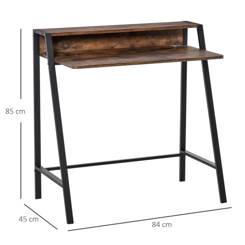 Rustic Brown Writing Desk - 84L x 45W cm Computer Table for Home Office, PC & Laptop Workstation with Storage Shelf