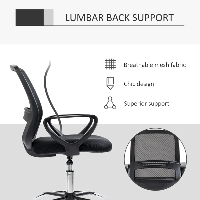 Vinsetto Ergonomic Mesh Drafting Chair - Adjustable Height, Footrest, 360° Swivel, Set of 5 - Tall Office Seating