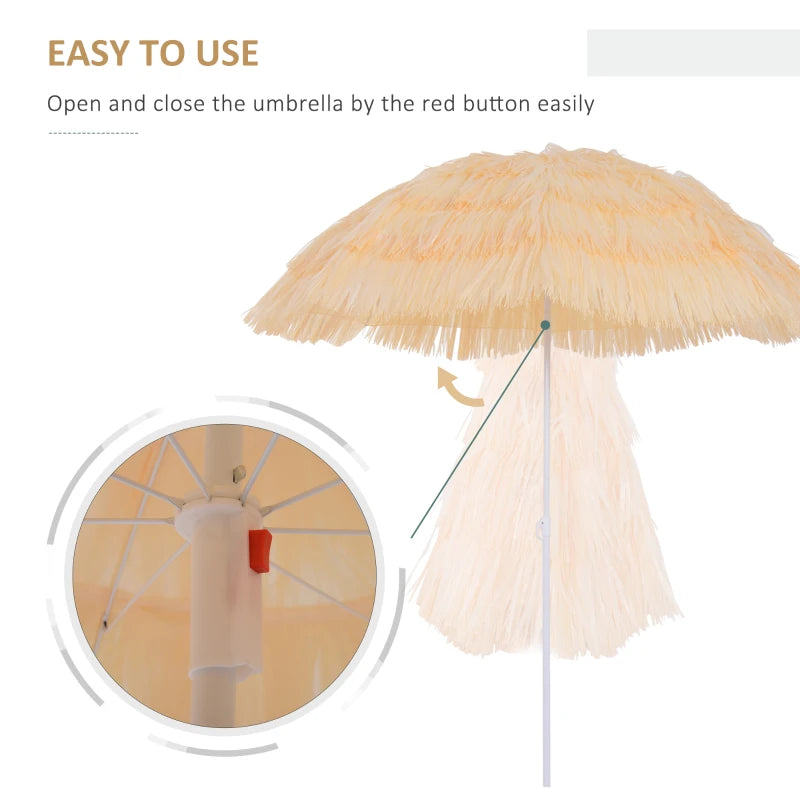 Wheat 1.6m Folding Beach Umbrella with Tilt Crank - Patio Sunshade