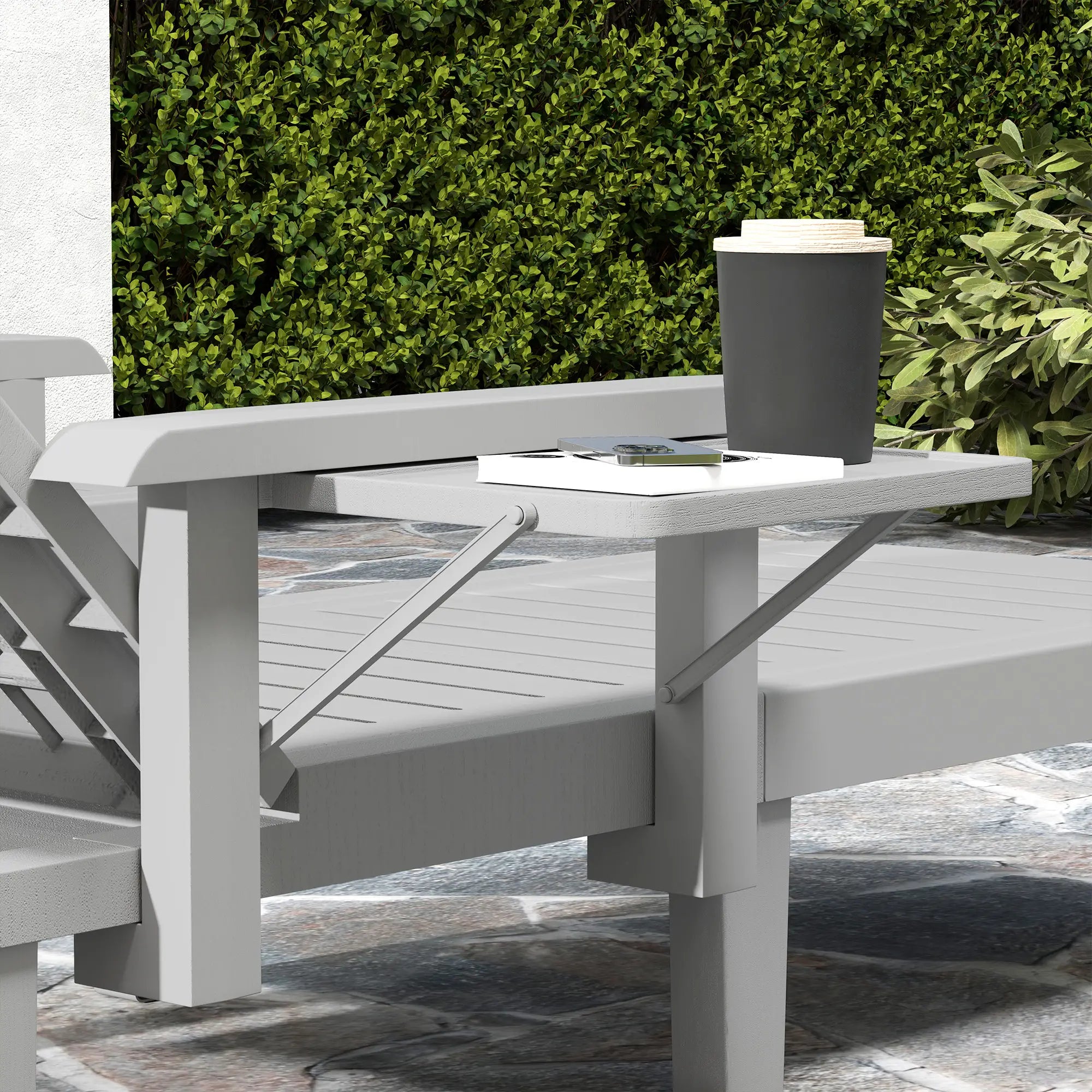 Light Grey Set of 2 Resin Reclining Sun Loungers for Garden - 5 Positions - Adjustable Outdoor Chaise Lounge Chairs