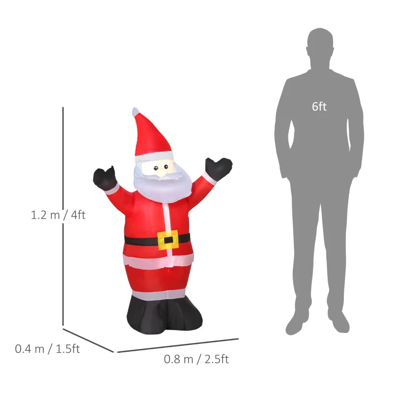 4ft Inflatable Christmas Santa Claus Decoration with LED Lights - Air Blown Outdoor Holiday Yard Décor