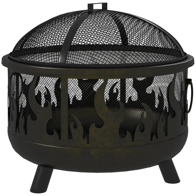 Premium Black Steel Fire Pit BBQ with Poker - Outdoor Heating & Cooking Solution for Patios, Gardens, and Backyards
