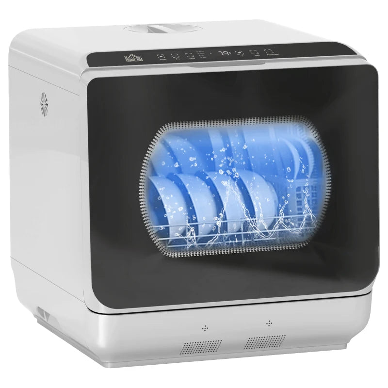 Compact Table Top Dishwasher - Mini Countertop Design, 6L Built-in Water Tank, 6 Wash Programs, 4 Place Settings, Silver Finish