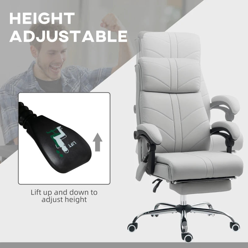 Vinsetto Light Grey Faux Leather Massage Office Chair - Ergonomic Design, Adjustable Height, Comfortable Seating for Home & Office