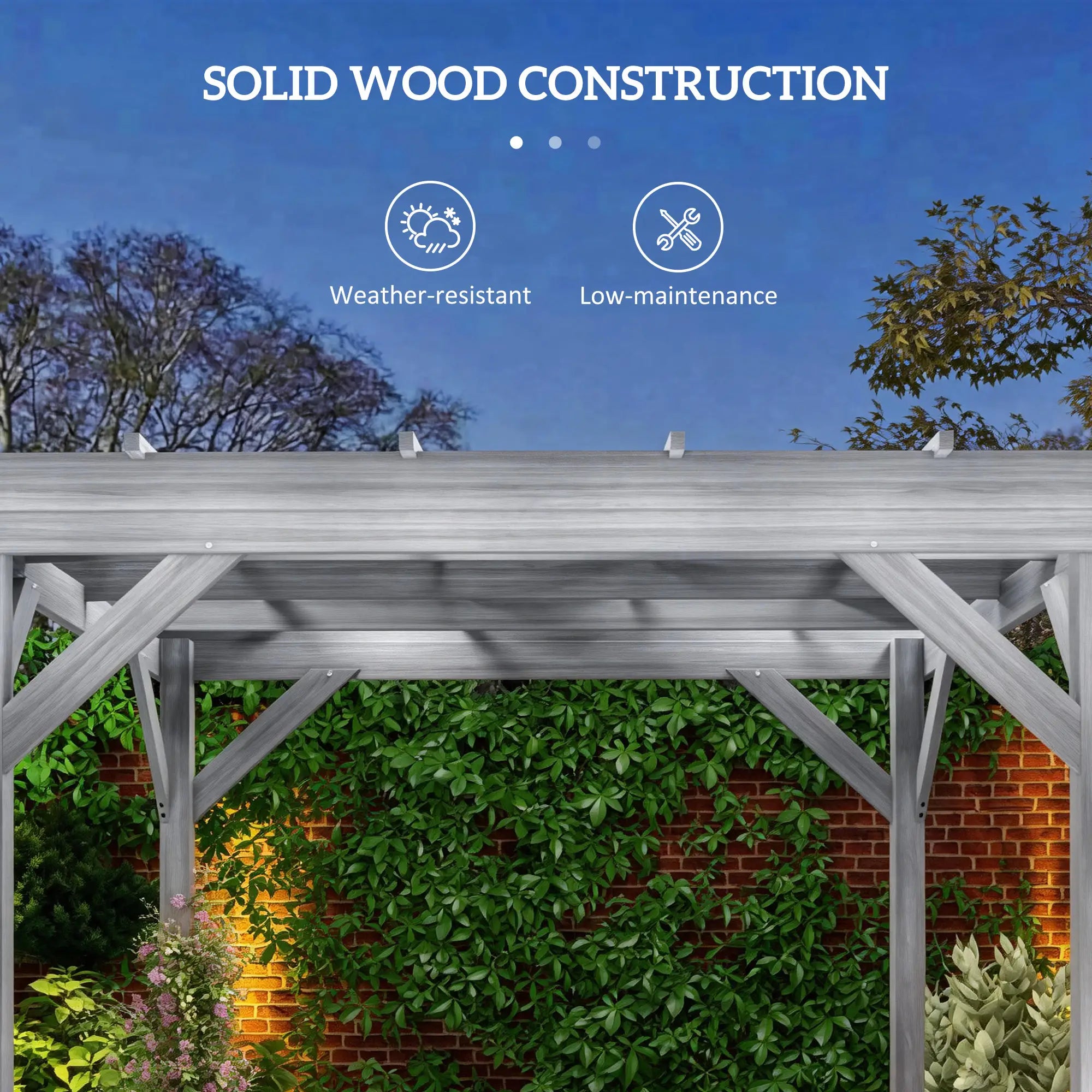 3m x 3m Wooden Pergola Kit Grey Garden Gazebo Shelter, Solid Fir Wood Outdoor Pergola with Stable Posts, Decorative Patio Arbour for Climbing Plants, Vines, Decking, Lawn & Garden Shade