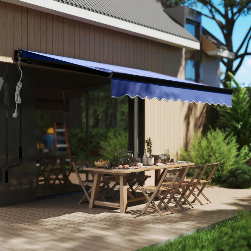 3 x 2.5m Blue Electric Awning with LED Light & Remote Controller - Aluminium Frame DIY Retractable UV50+ Sun Shade Canopy for Garden, Patio, Deck, Door, Window