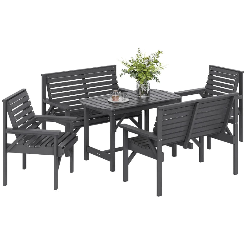 5 Piece Wooden Outdoor Dining Set for 6 with Umbrella Hole Grey Garden Furniture