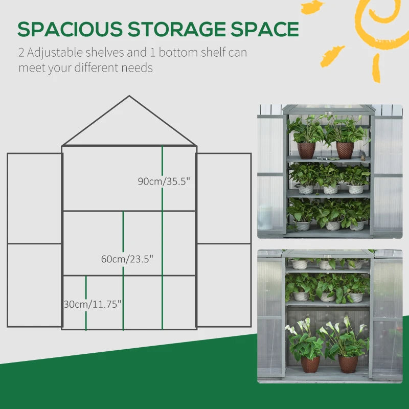 Grey Polycarbonate Garden Cold Frame Greenhouse with Adjustable Shelves