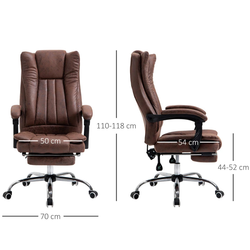 Vinsetto Brown Microfibre Home Office Chair - Reclining Desk Chair with Armrests, Swivel Wheels & Footrest