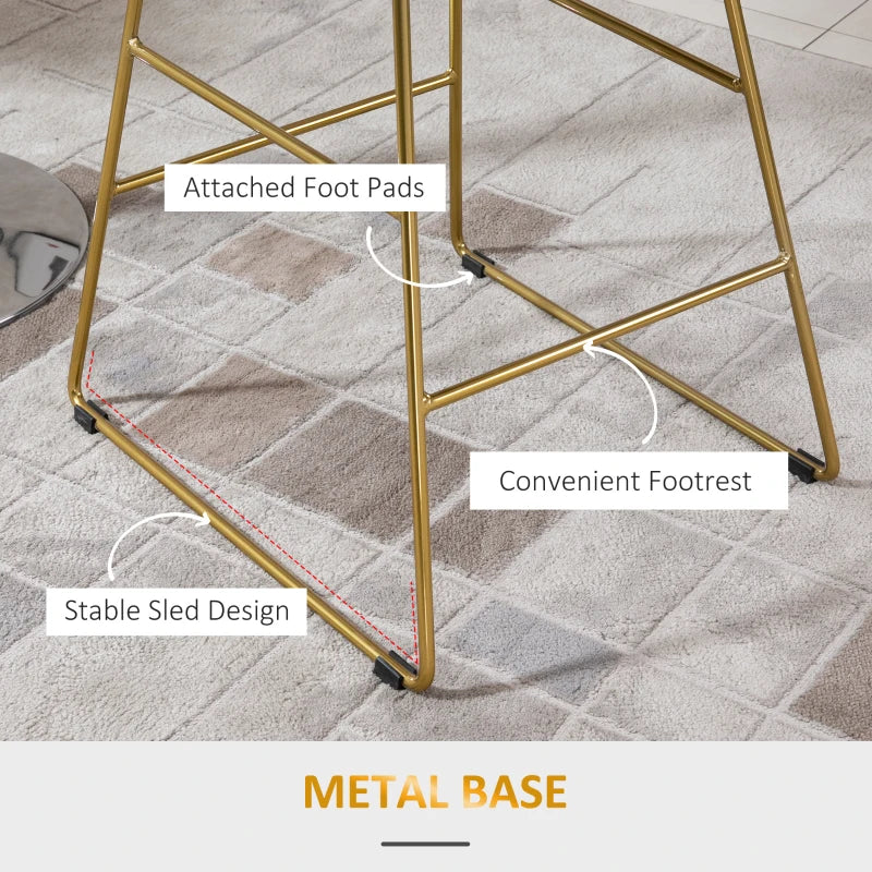 Set of 2 Modern Gold Bar Stools - Counter Height Breakfast Chairs with Wire Metal Frame for Kitchen & Dining Room
