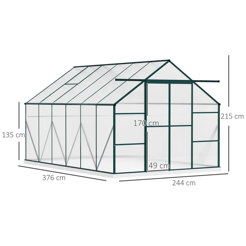 Green Polycarbonate Walk-in Greenhouse Kit with Adjustable Roof Vent