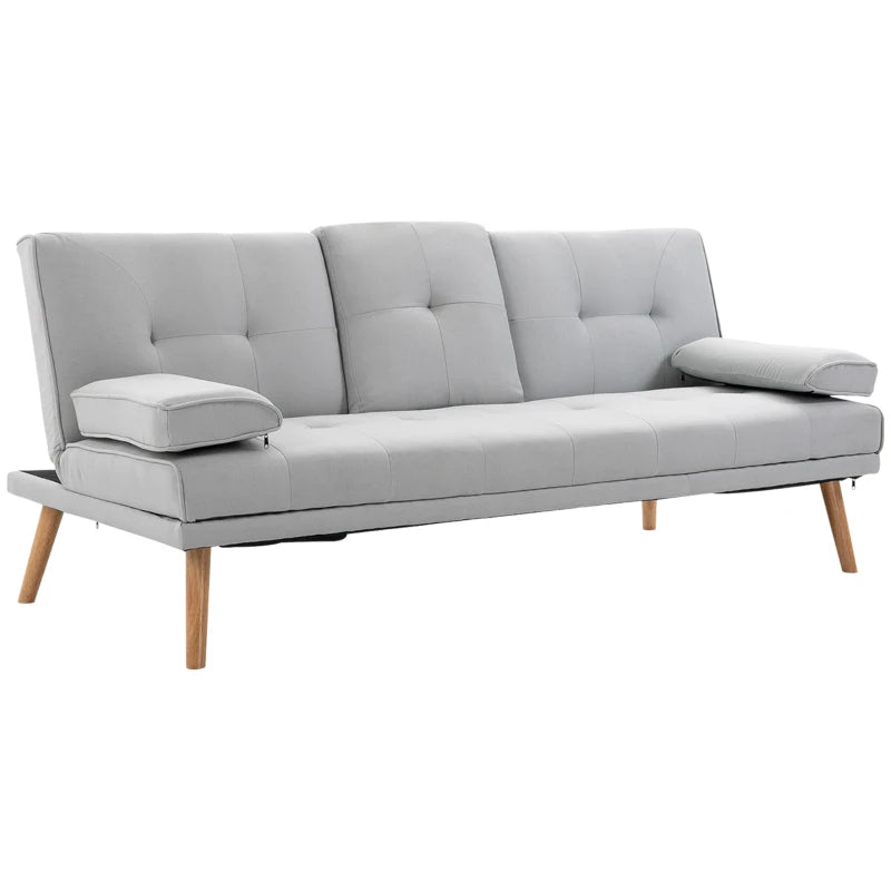 Convertible Fabric Sofa Bed with Cup Holders - Stylish Futon Settee for Living Room and Bedroom, Grey