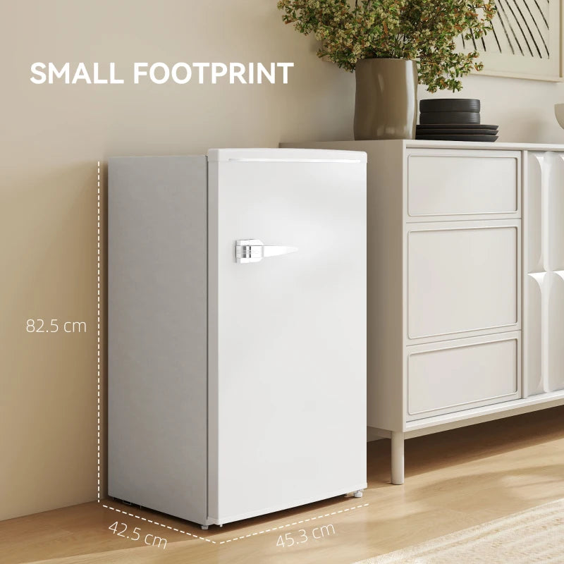 85L Retro Under Counter Fridge with Chiller Box, Adjustable Thermostat & Glass Shelves - Compact White Refrigerator