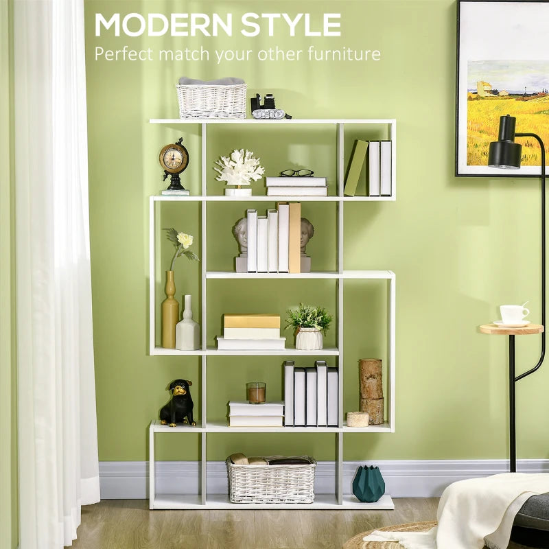 Modern 5-Tier Bookshelf - 13 Open Shelves Freestanding Bookcase for Home Office & Study - Stylish White Storage Solution