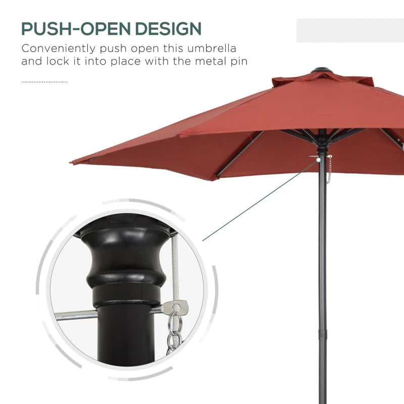 Wine Red 2m Outdoor Garden Parasol Umbrella with 6 Sturdy Ribs