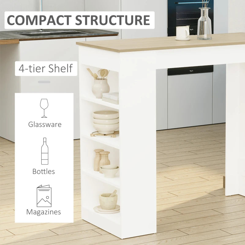 Natural Bar Table with 4-Tier Storage Shelf - Ideal Dining Table for Kitchen, Breakfast Bar, Living Room