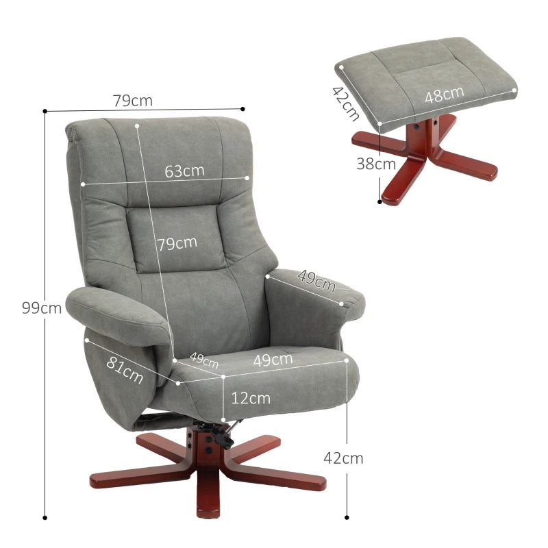 Grey Faux Microfibre Leather Manual Recliner with Footstool Set for Ultimate Comfort