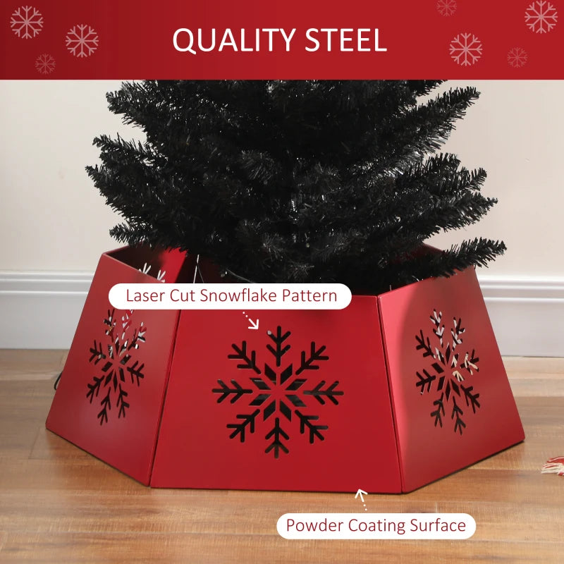 Hexagon Christmas Tree Collar - Red Snowflake Pattern Base Cover for Holiday Decor, Xmas Party Home Decoration