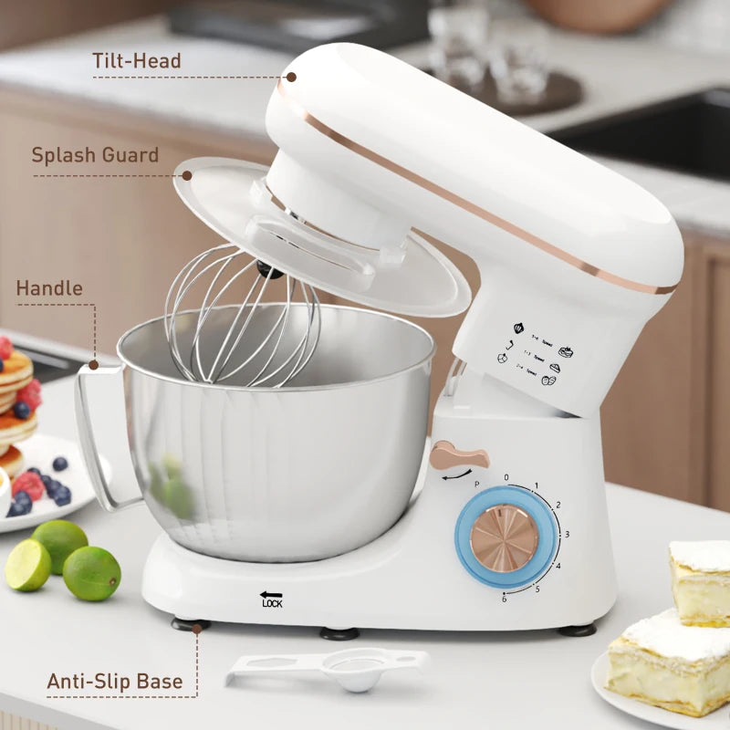 Premium 1300W White Kitchen Stand Mixer with Accessories - Powerful, Versatile, Ideal for Baking and Cooking Enthusiasts