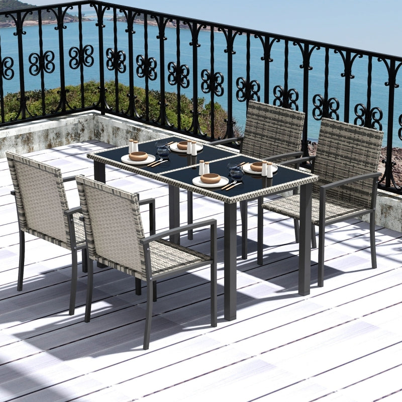 5-Piece Outdoor Dining Set with Glass Tabletop and 4 Chairs - Mixed Grey