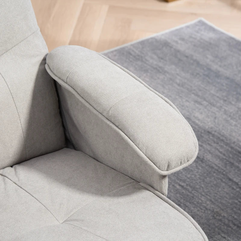 Linen Swivel Recliner Chair with Footstool - Upholstered Armchair with Wooden Base for Living Room in Light Grey