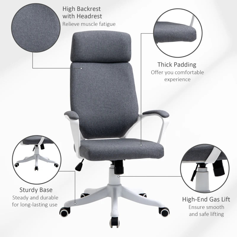 Vinsetto Ergonomic Office Chair - High Back Desk Chair with Headrest & Lumbar Support, Adjustable Height, Grey for Home & Work