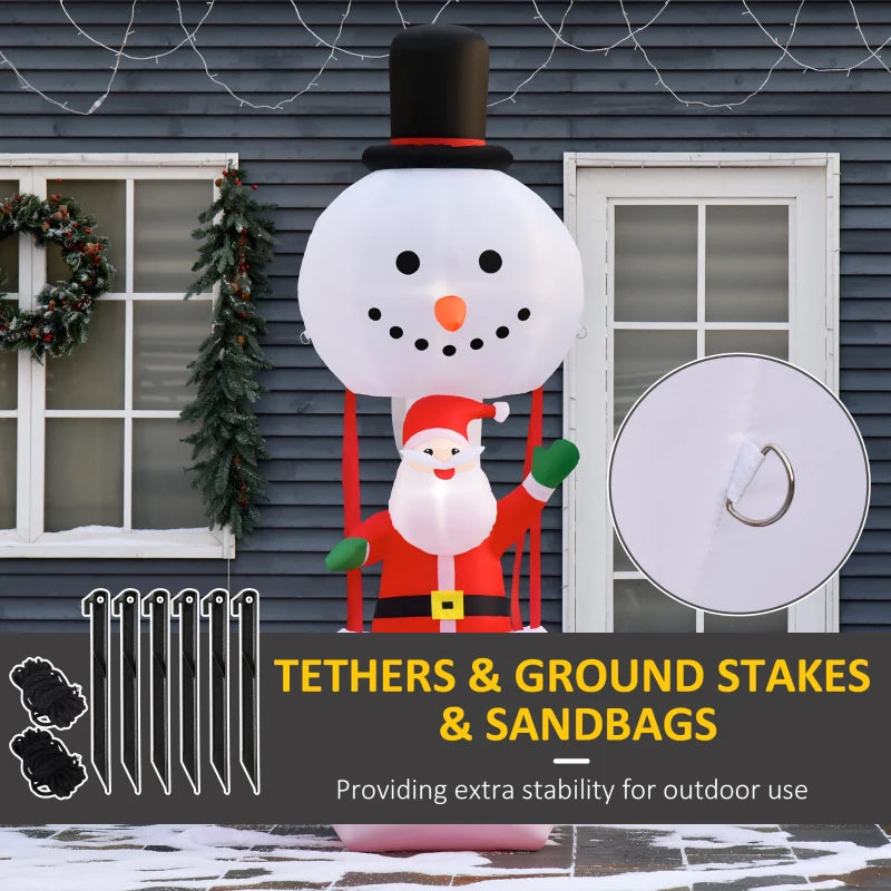 8ft Christmas Inflatable Santa Claus Snowman Hot Air Balloon - LED Outdoor Indoor Xmas Decoration, Blow Up Holiday Decor
