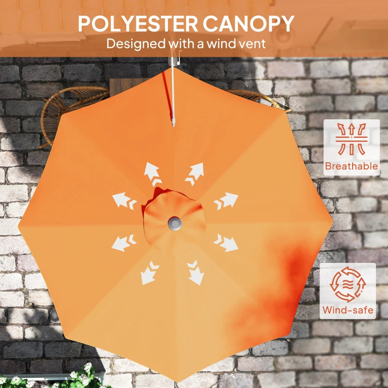 3m Wall-Mounted Parasol Shade with Handle - Outdoor Orange Sun Umbrella for Patio