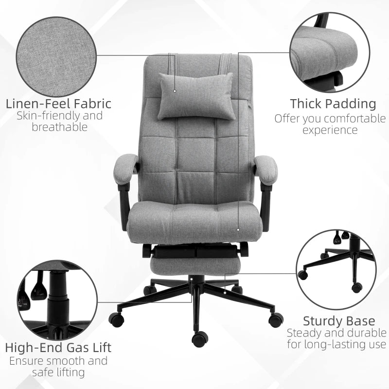 Vinsetto Ergonomic Office Chair with Footrest, Armrests, Lumbar Support & Headrest - Light Grey Comfort for Home & Office