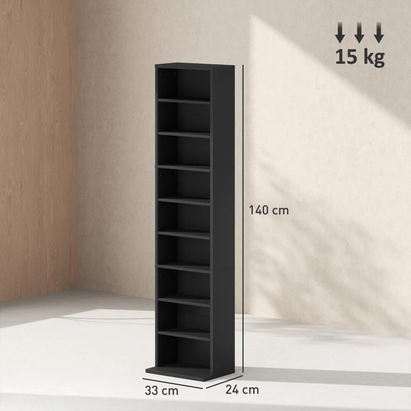 Stylish 260 Narrow CD Storage Unit in Black - Space-Saving Organizer for CDs, DVDs, and Media Collections