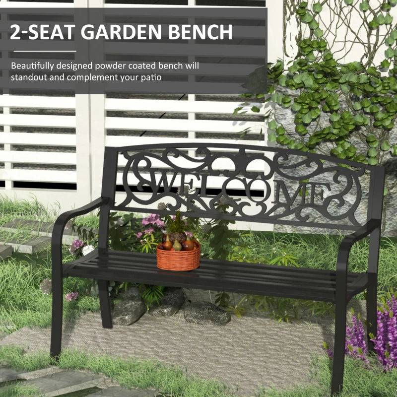 Black Steel Garden Bench - 126x60x85 cm