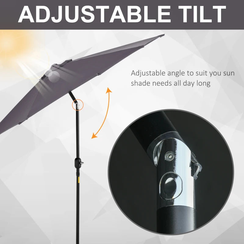 Grey 2.6M Tilt Crank Garden Parasol Umbrella