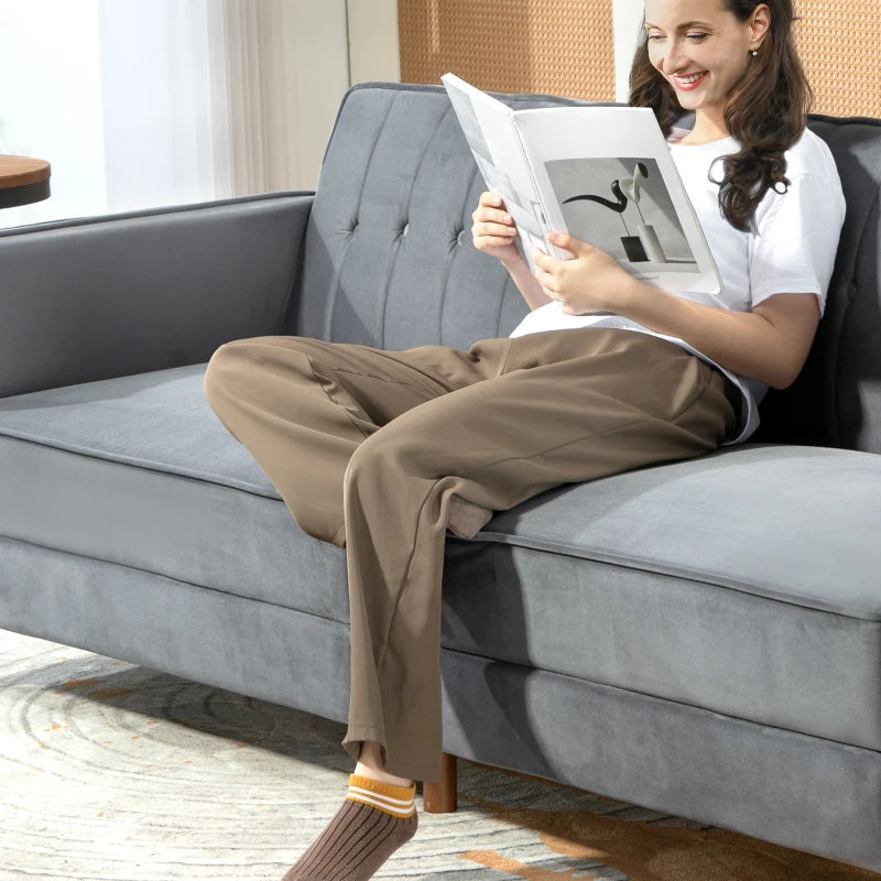 Velvet-Feel Dark Grey Three-Seater Sofa Bed for Stylish Living Spaces