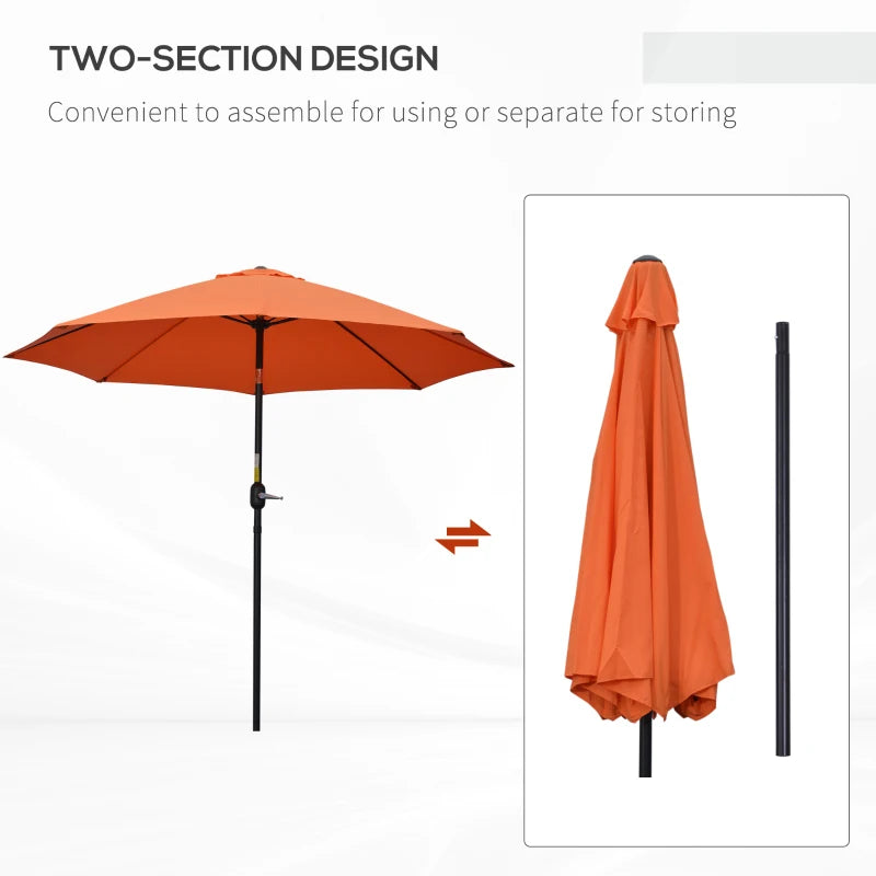 Orange 2.6M Patio Sun Umbrella with Tilt Shade and Crank