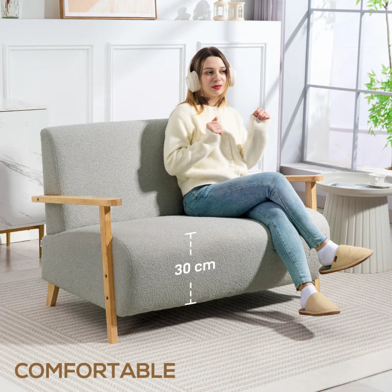Light Grey Small Sherpa Fabric 2 Seater Sofa Settee for Compact Living Spaces