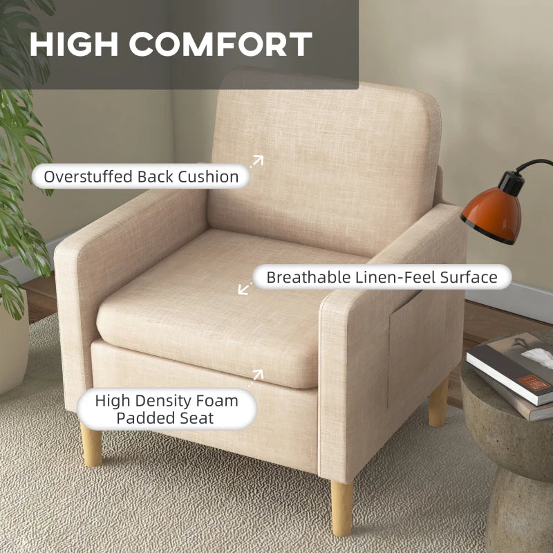 Stylish Upholstered Accent Chair for Living Room, Bedroom or Home Office - Comfy Beige Fireside Armchair