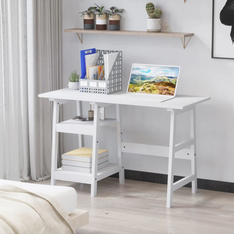 Compact White Computer Desk with Storage Shelves - Study Table & PC Workstation for Home Office, Easy Assembly, 120x51cm
