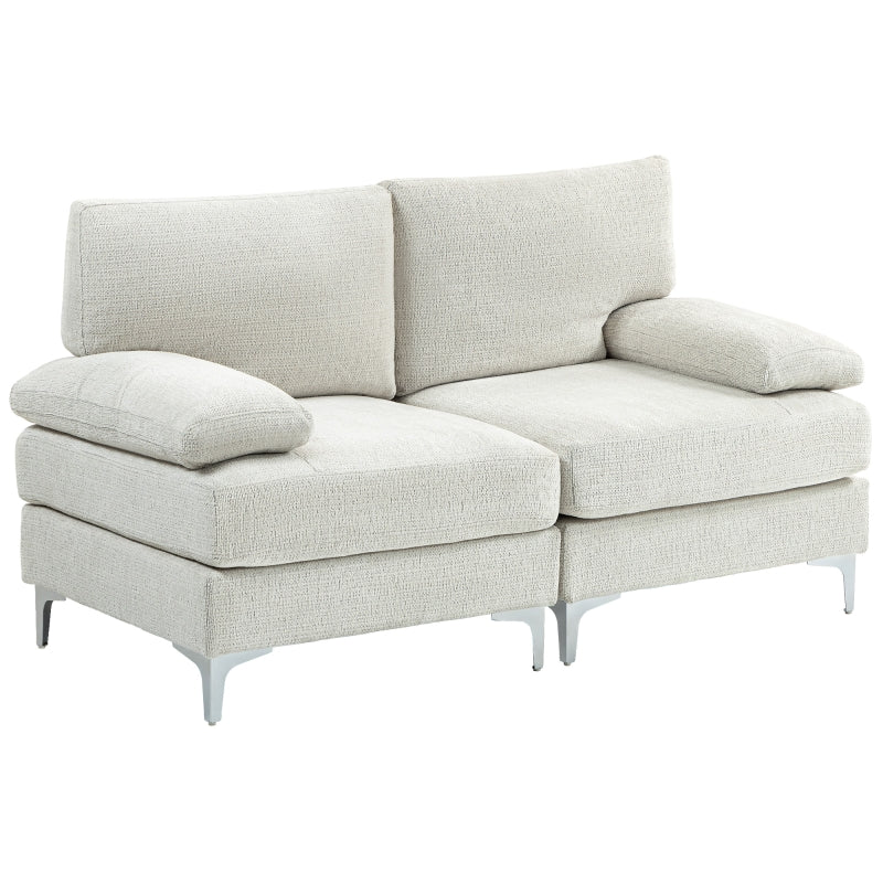 Modern Fabric Loveseat Sofa with Spring Cushions and Metal Legs for Living Room, Bedroom or Home Office in Cream White