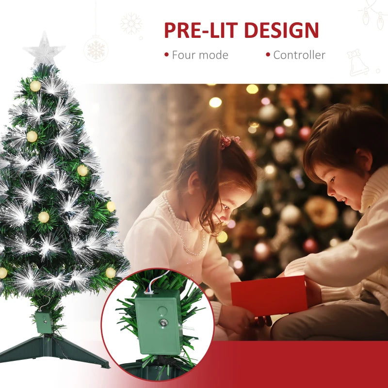 3ft Pre-Lit White Artificial Christmas Tree with 90 LEDs & Star Topper - Full Bodied Seasonal Decoration for Home
