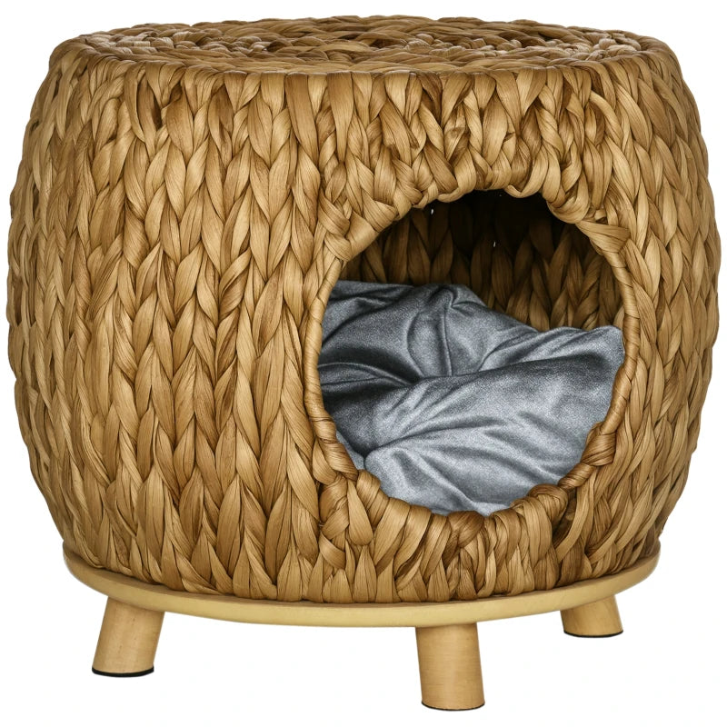 Wicker Cat Bed House Stool with Washable Cushion 44x43x41cm for Stylish Pet Comfort