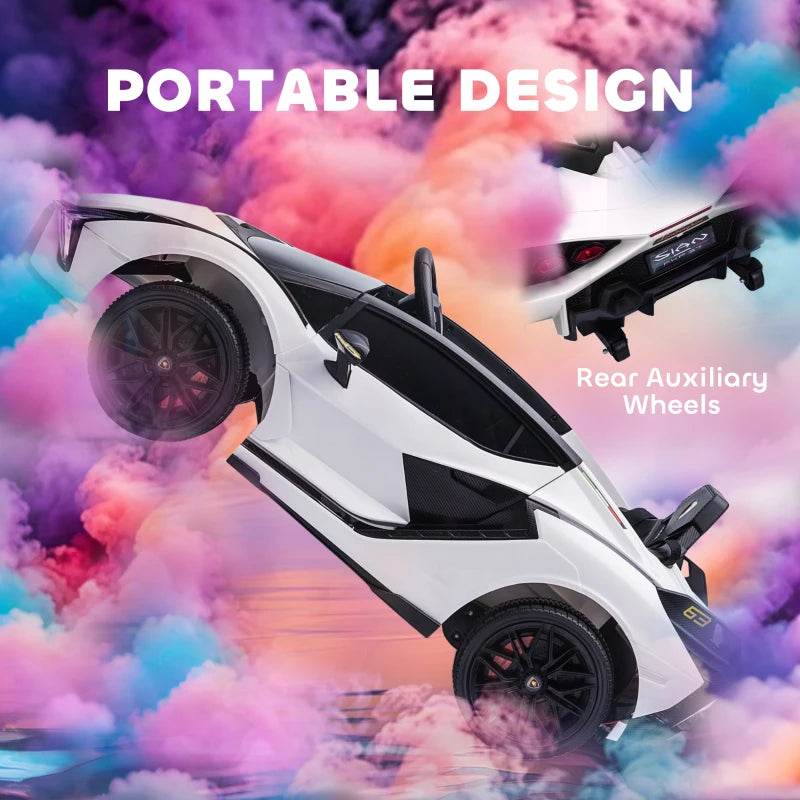 Lamborghini Sian 12V Electric Kids Car - Licensed Toy with Remote Control, Music, Lights & MP3 for Ages 3-5 - White