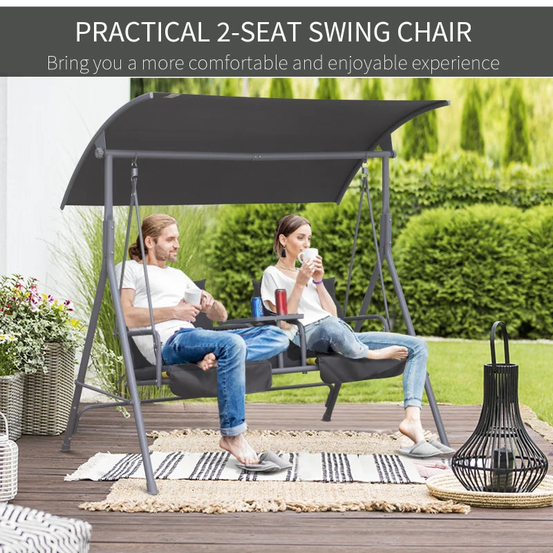 Grey Steel Frame 2-Seater Swing Chair with Table