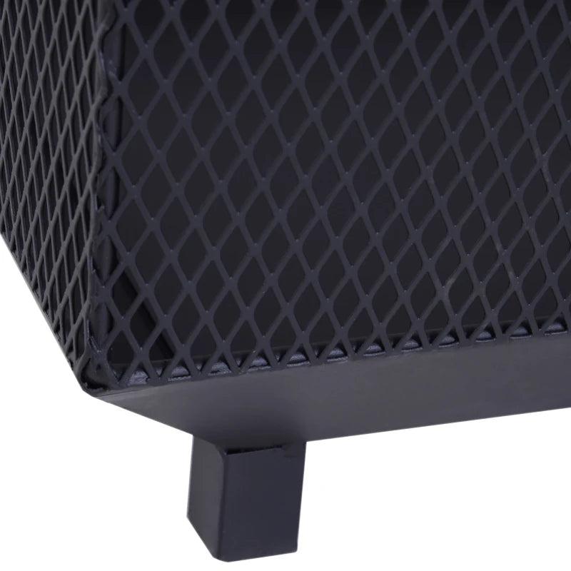 Metal Square Fire Pit with Lid & Poker - Outdoor Mesh Brazier for Backyard, Camping & Bonfire - 44x44x40cm, Black