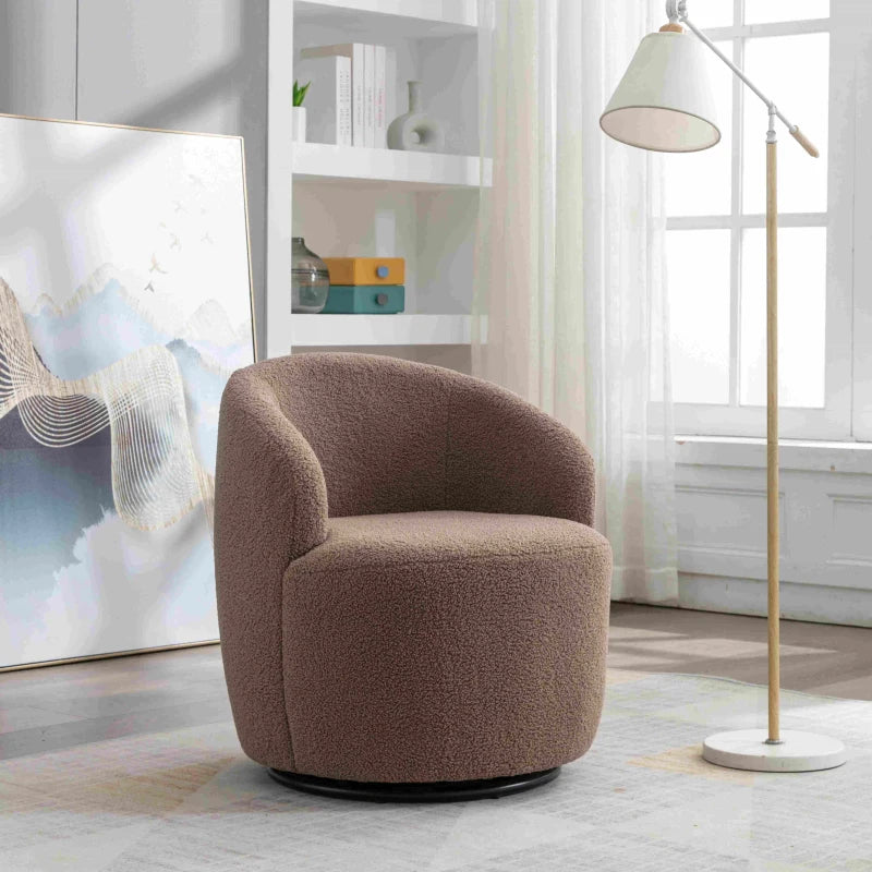 Ergonomic 360° Swivel Armchair in Teddy Fabric with Metal Base for Living Room or Bedroom, 64x64x71 cm