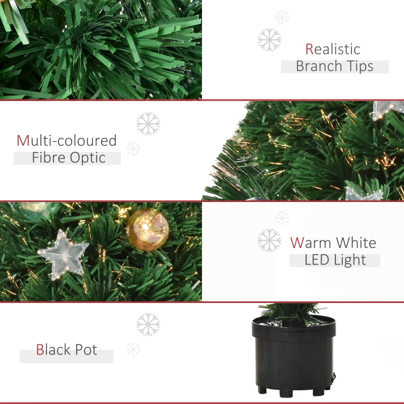 2FT Pre-lit Artificial Christmas Tree - Multicoloured Fibre Optic Xmas Decoration with LED Lights for Table Desk - Green
