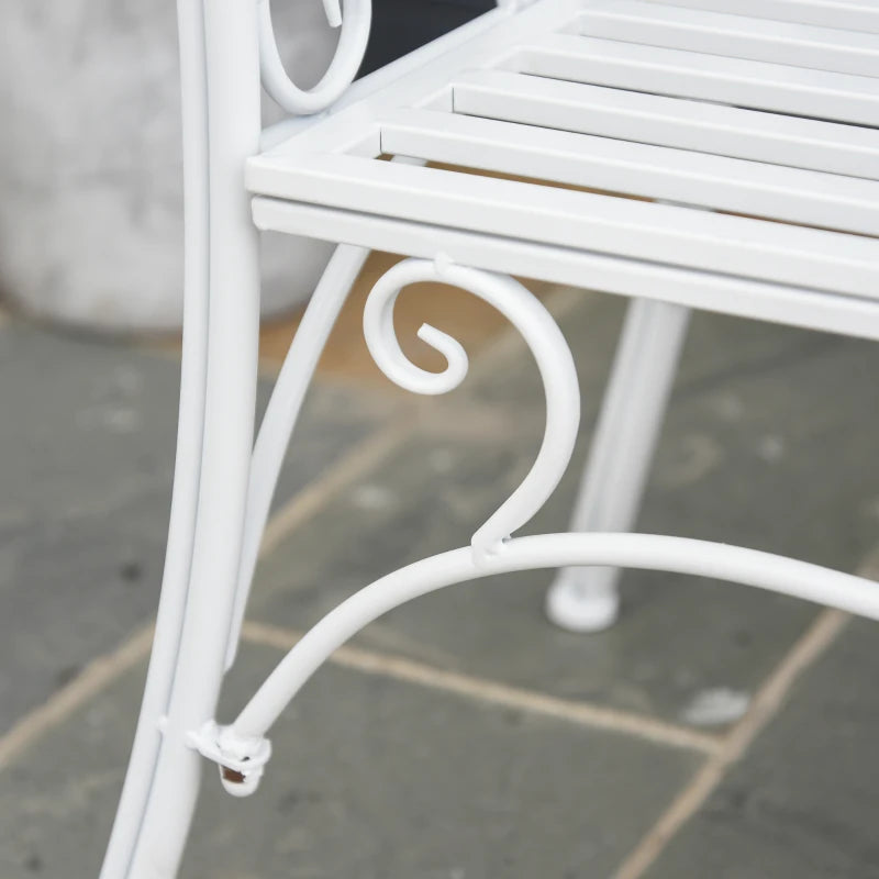 White Antique Garden Bench with Cast Iron Backrest - 2 Seater Outdoor Chair