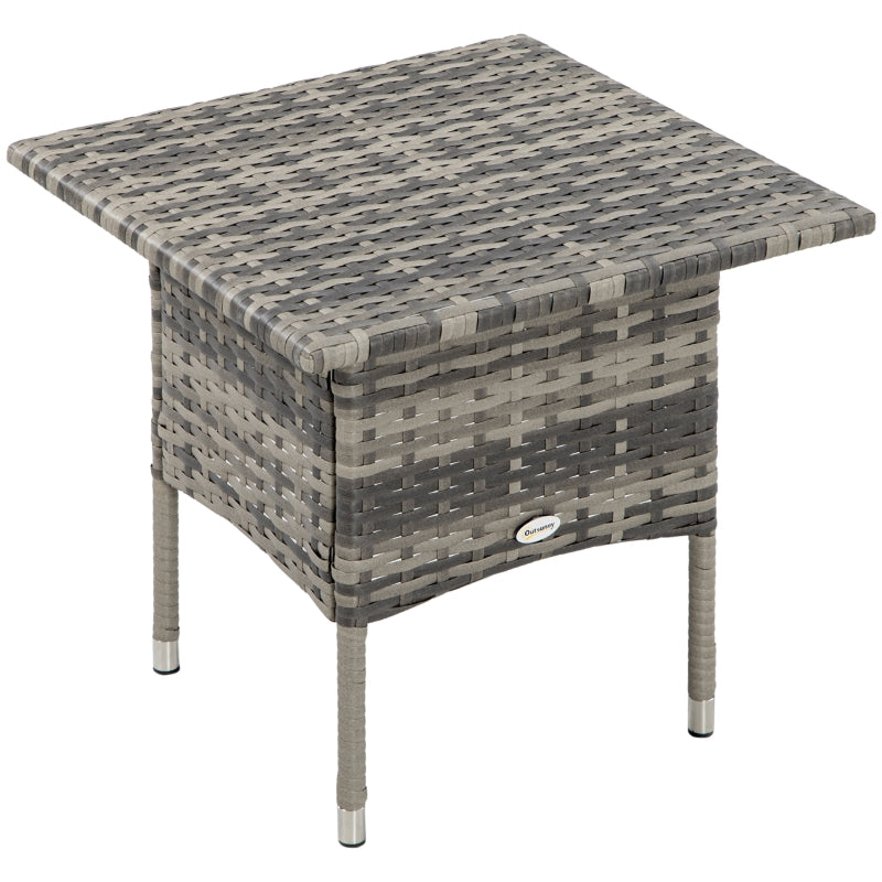 Grey Rattan Outdoor Side Table with Plastic Board - Patio & Garden Furniture