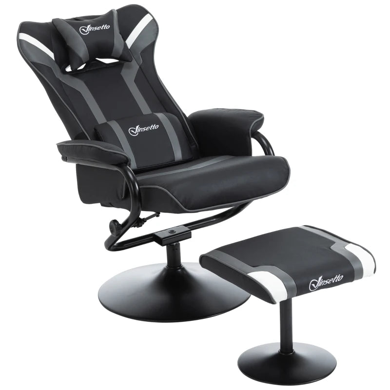 Vinsetto Grey Reclining Chair and Stool Set - Ergonomic Recliner with Headrest, Lumbar Support, Pedestal Base for Home Office
